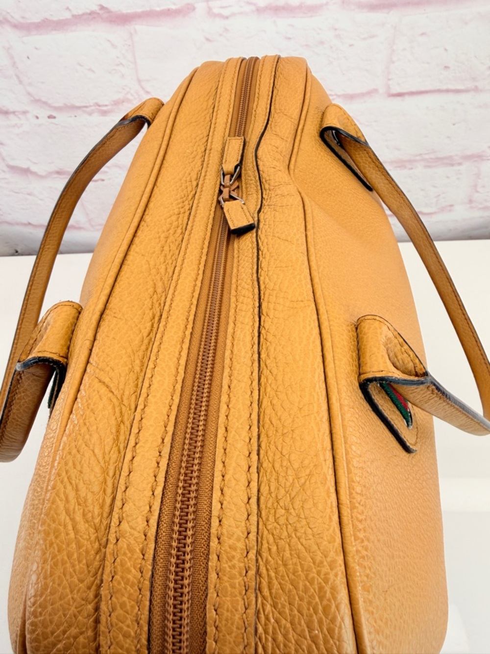 Gucci Princy Web Large Tan Leather Tote Bag Rare - Picture 4 of 16
